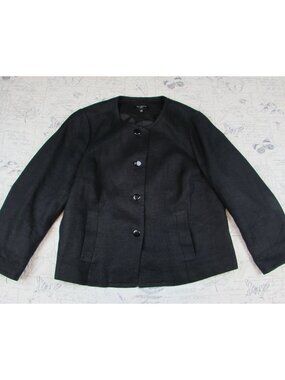 Talbots Classic Blazer Jacket Plus Size 16W Black 100% linen lined buttun front